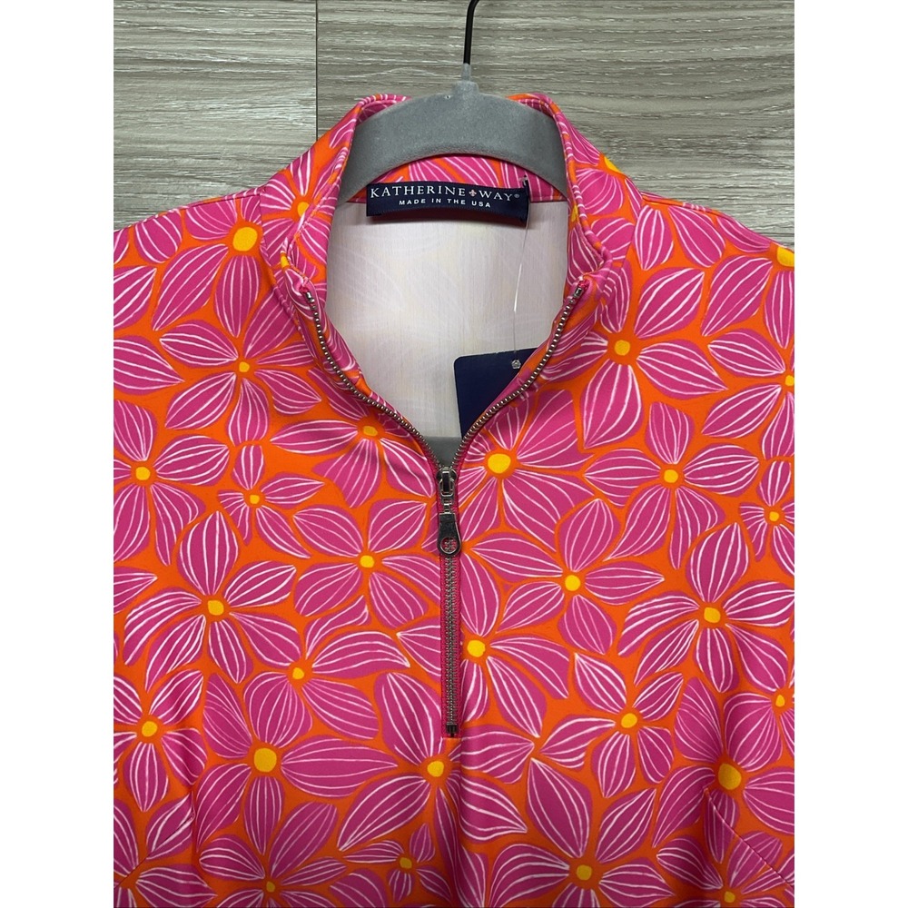 NEW Katherine Way UPF 50 Pink Orange Floral Polo Resort Stretch Dress XXS USA - Picture 3 of 15